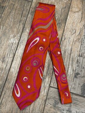 Emilio Pucci Firenze Silk Tie Geometric Abstract pink orange